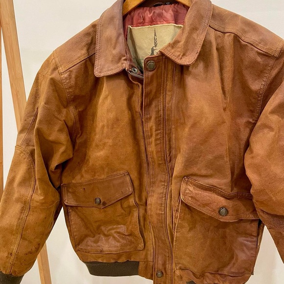 Vintage Leather Aviator Bomber Flight Jacket Coat in Cognac Brown - Picture 3 of 8